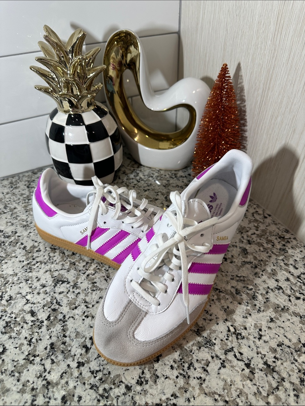 adidas Samba in White with Pink Accents